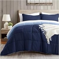satisomnia Queen Comforter Set, Navy Blue Bedding Comforters Queen Size, 3 Pieces Down Alternative Bed Comforter Lightweight, Soft Quilted Bed Set Breathable, Reversible All Season Bedding Sets