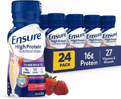 Ensure High Protein Strawberry Nutrition Shake, Ready to Drink, 16g Protein and 27 Vitamins and Minerals, 8 fl oz, 24 Pack