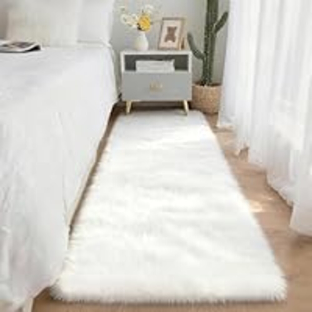 SWGRT 2x6 Solid Fluffy White Area Rug – Washable, Durable, Small Bedroom Runner Rug, Non-Slip Shag Rugs for Hallway, Living Room, Bedroom, Bedside, Dorms, Kids Room, Nursery Rooms, Soft Indoor Carpet