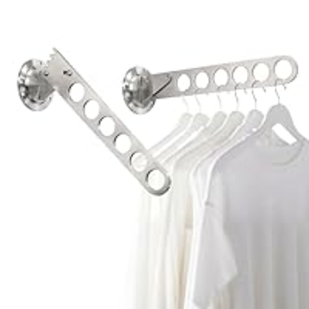 11.6" Clothing Racks Folding Valet Rod for Closet Wall Mounted Clothes Hanger with Swing Arm Foldable Clothes Laundry Hanging Drying Rack with 6-hole 90° Rotation for Closet Dresses Suits