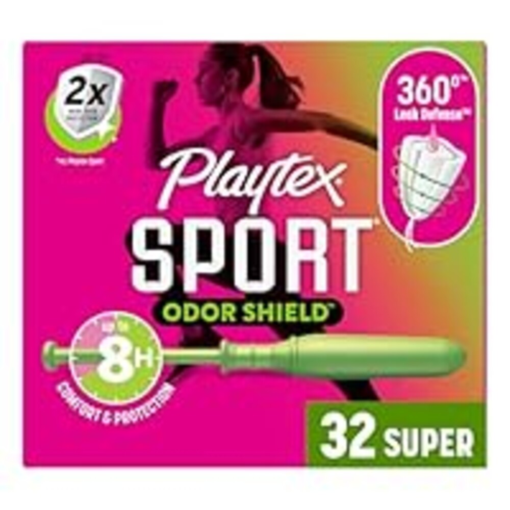 Playtex Sport Odor Shield Tampons Super Absorbency, Unscented - 32ct | Super Tampons for Women, Feminine Care, Playtex Tampon with 360 Leak Defense and Odor Control