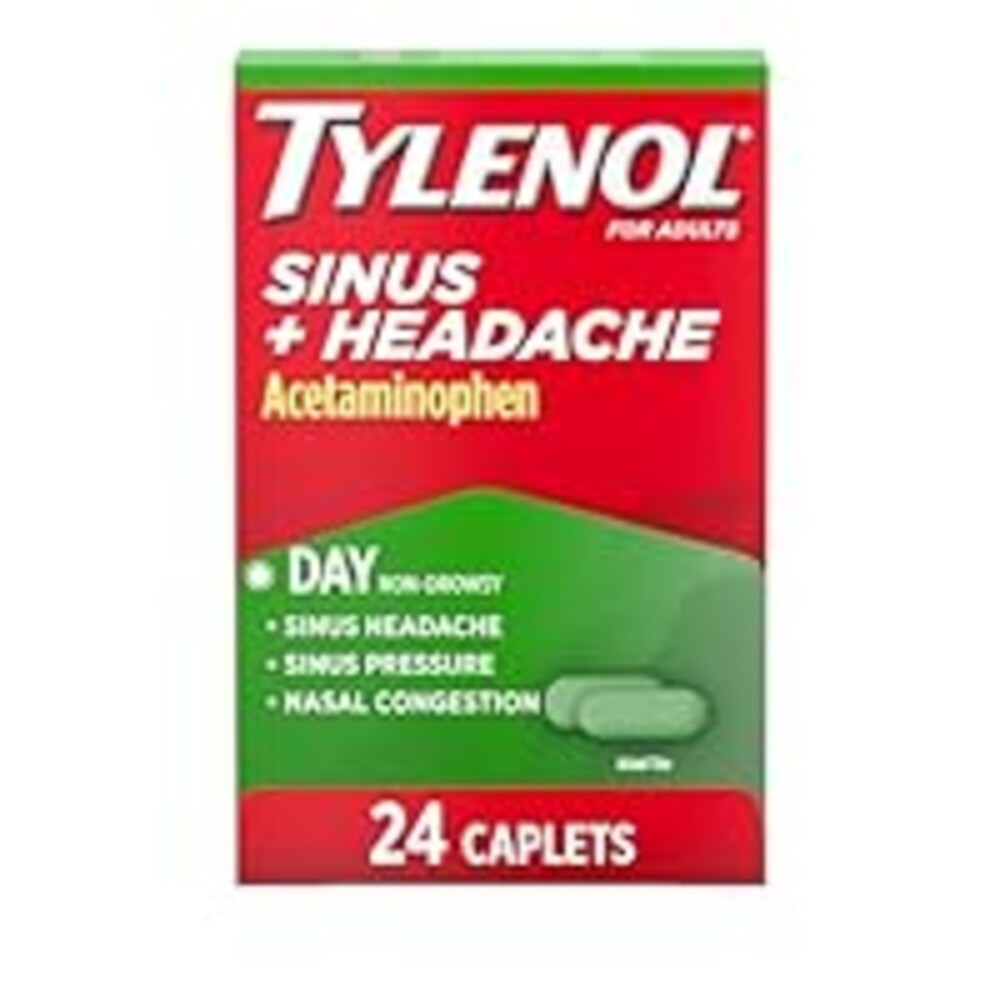 Tylenol Sinus + Headache Daytime Non-Drowsy Relief Caplets, Acetaminophen 325mg, Nasal Decongestant for Sinus Pressure, Headache & Nasal Congestion Relief, 24 ct
