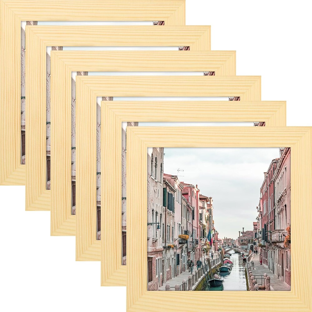 5x5 Grain Picture Frames Square Classic Natural Wood 6 Pack for Wall Mounting and Tabletop Display
