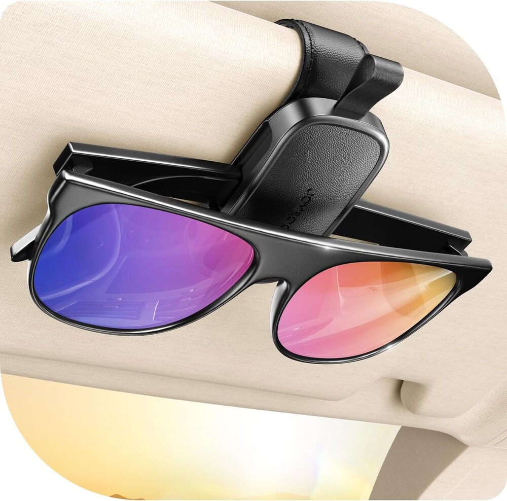 JOYROOM Sunglass Holder for Car Visor Magnetic Leather One-Handed Operation Non-Slip Universal Car Visor Clip Accessories (Black)