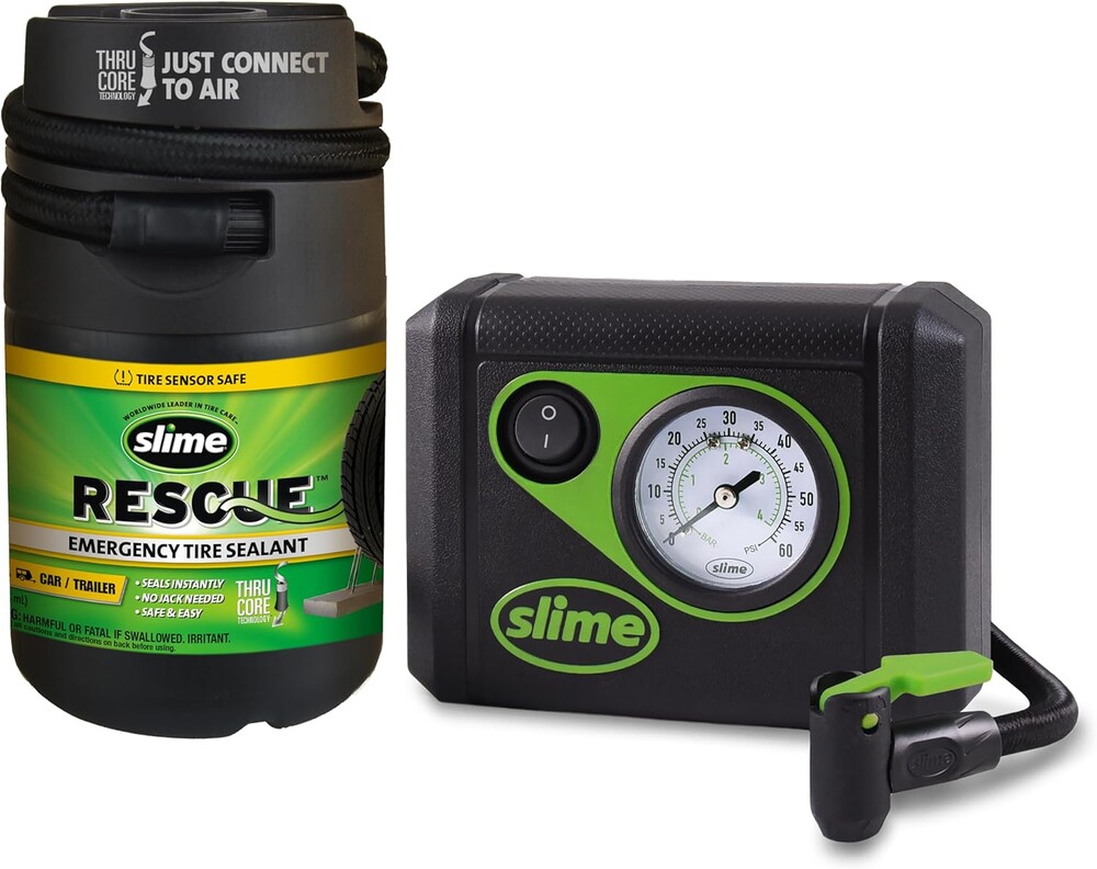 Slime 50138 Flat Tire Puncture Repair, Smart Spair Plus, Emergency Kit for Car Tires, Includes Sealant and Tire Inflator Pump, Suitable for Cars and Other Highway Vehicles, 12 Min Fix