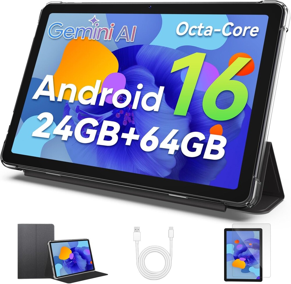 2026 Upgraded Android 16 Tablet 10.1 inch Tablet, Octa-Core Processor, 24GB RAM 64GB ROM 2TB Expandable, 1280x800 HD Touchscreen, GPS, WiFi, Dual Camera, Bluetooth, 6000mAh, Widevine L1