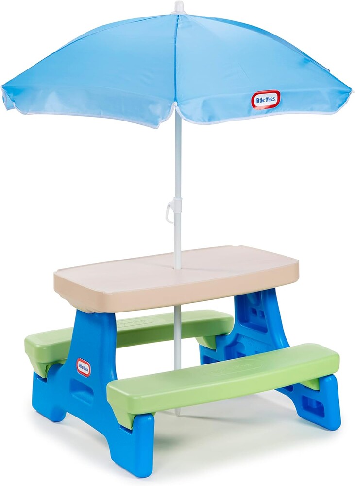 Little Tikes Easy Store Jr. Picnic Table with Umbrella - Blue / Green