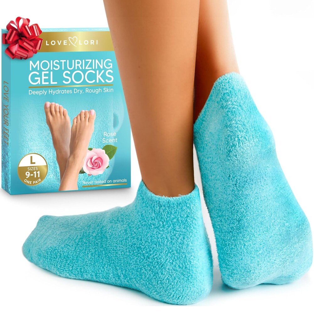Moisturizing Socks (Size 9-11) Gel Silicone Aloe Foot Care Socks - Infused with Vitamin E & JoJoba Oil - Self Care Spa Gifts for Women