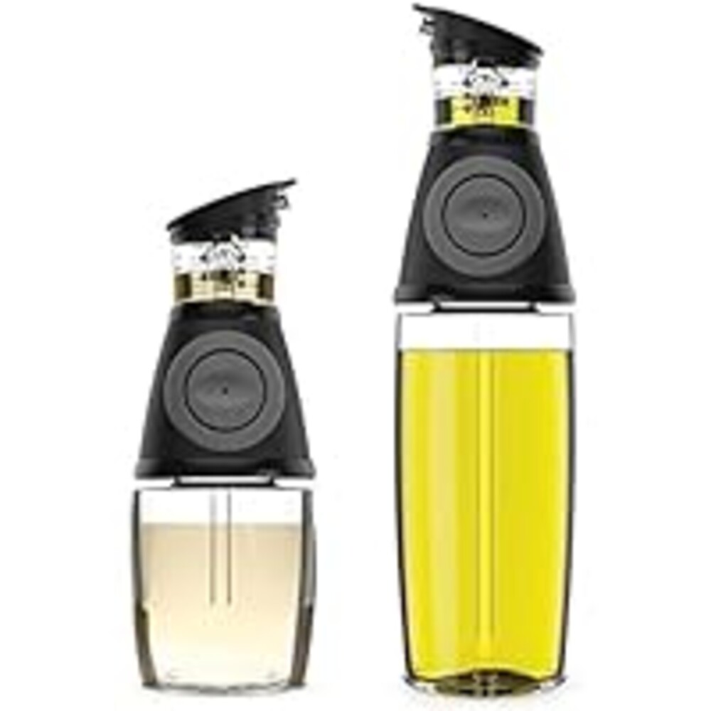 Belwares Olive Oil Dispenser Bottle with Pump - Oil Dispenser for Kitchen, Glass Oil and Vinegar Dispenser Set, Measured Cruet for Cooking - Ideal Oil Bottles for Kitchen Gadgets & Gifts, 2 Pack
