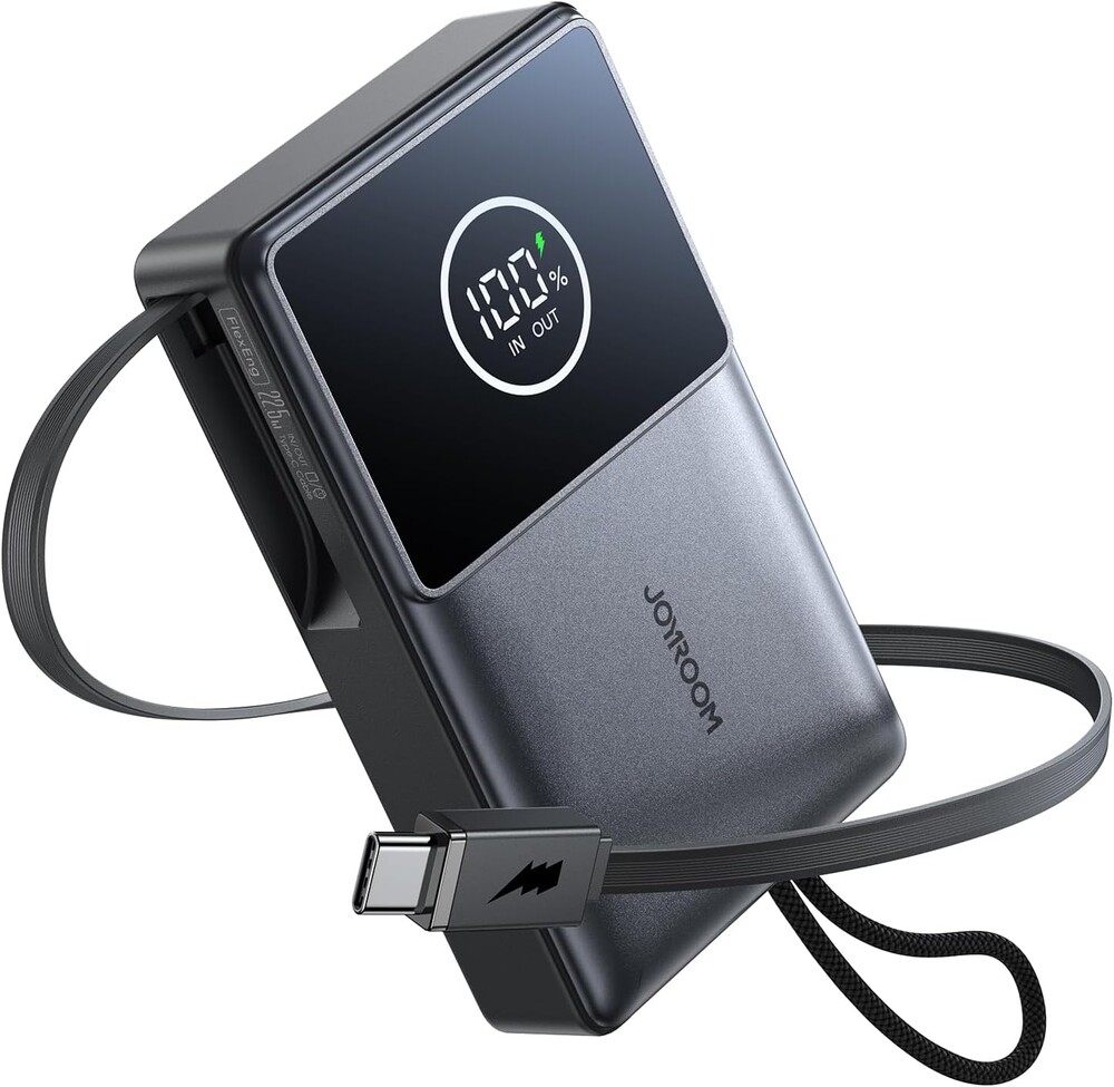 JOYROOM Retractable Power Bank, 22.5W Fast Portable Charger with Built in Retractable USB-C Cable, 10000mAh Mini Battery Pack Charger, Fit for iPhone 16/15 Series Android Samsung etc