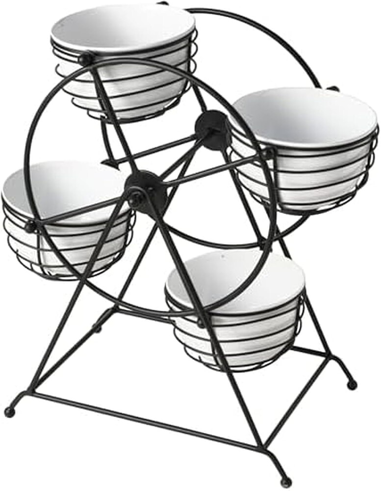 Gourmet Basics by Mikasa Ferris Wheel Rotating Entertaining Caddy Dip Bowl Set, 13 x 11 x 6.5 Inch, Black