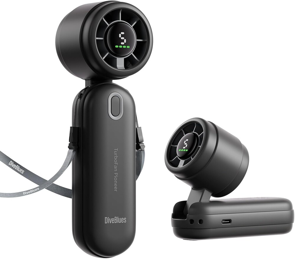 Diveblues iTurbo Portable Handheld Turbo Fan, 5 Gear High Speeds, Foldable Rechargeable Mini Hand Fans, Led Display,Powerful Turbo Airflow, 12-Hrs Cooling Small Fan Travel Essentials Beach Women Gifts