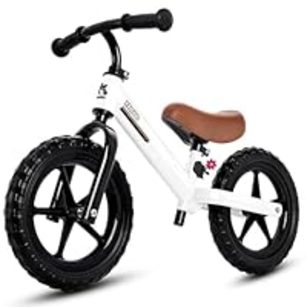 KRIDDO Toddler Balance Bike 2 Year Old, Kids Balance Bike for 2-5 Years Old, Dual Bearing for Smoother Riding, Adorable Plate, Adjustable Seat and Handlebar, Toddler Bike Gifts Age 2-3, White