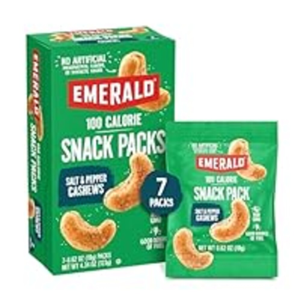 Emerald Nuts, 100 Calorie Packs, 7 Count, Salt & Pepper Cashews, 4.34 Oz