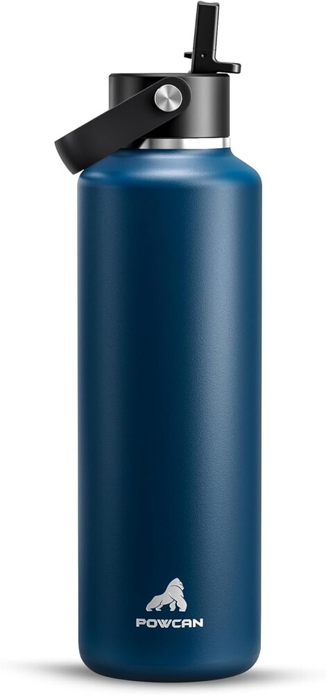 POWCAN 24 oz Water Bottle Insulated: BPA-Free, Leakproof Lid with Straw, Lightweight, Flex Cap, Stainless Steel Insulated Flask for Office, Men, Gym, Commute, Worker, Walking, Cycling (Indigo Blue)