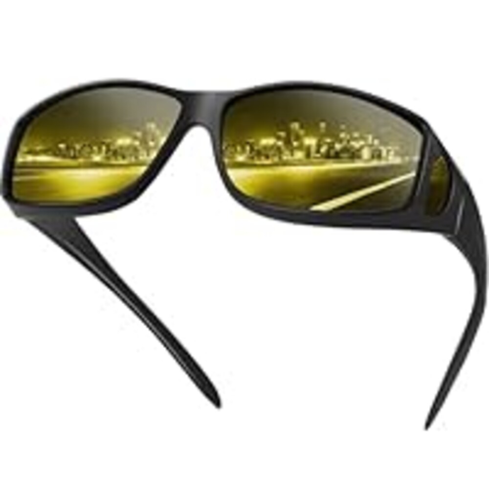 Each Cool Night Vision Driving Glasses Fit Over Eyeglasses for Men Women, Anti-Glare Polarized Nighttime Glasses Yellow Lens