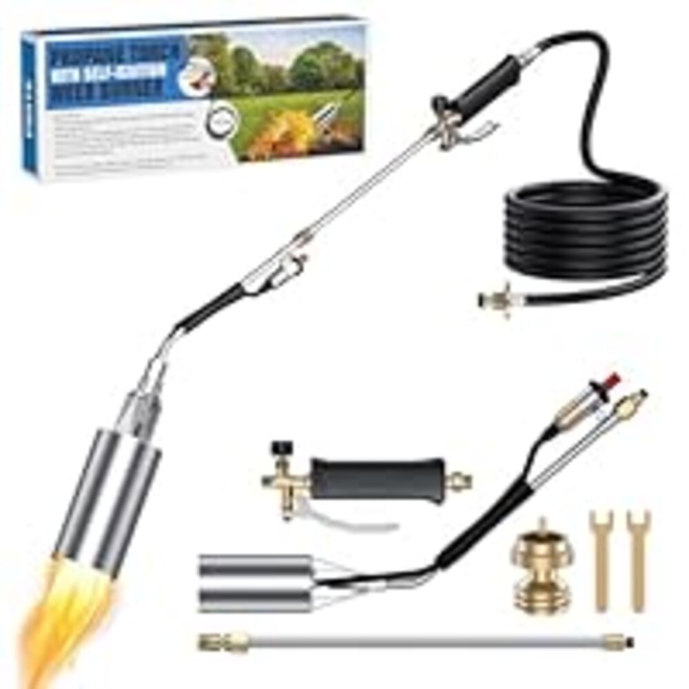 SEVENMEET Propane Torch Weed Burner with 11.5FT Hose, Weed Torch for Outside, High Output Blow Torch for Weed, Flamethrower for Weeding, Roof Asphalt, Melting Snow, Road Marking (Black)
