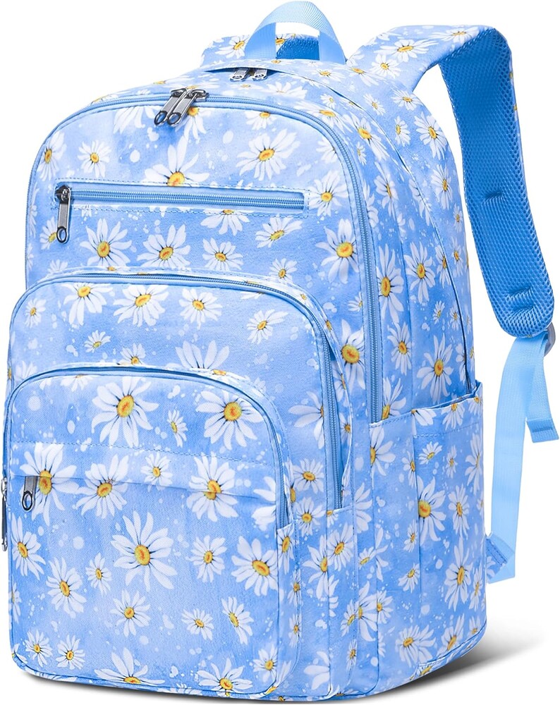 Backpack for Middle High School Teen Boys Girls Large College Bookbag with Laptop Compartment Back to School Book Bags Mochilas Escolares para Niños Niñas Adolescentes (Light Blue, Floral)