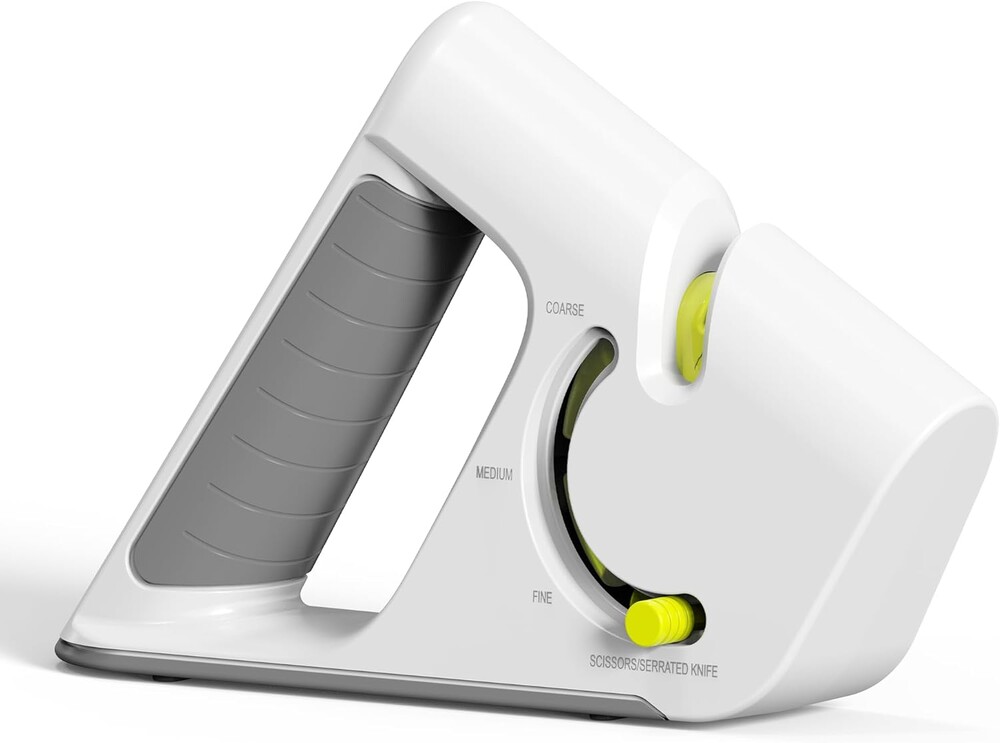 CAROTE 4-in-1 Knife Sharpener for Kitchen Knives Pocket Knife Sharpener Helps Repair, Restore,Polishe Blades, Safe & Easy to Use with Non-Slip Base and Grip Light Grey