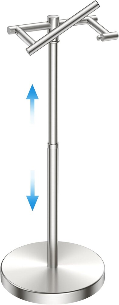 FORIOUS Toilet Paper Holder Stand Adjustable, Freestanding Tissue Roll Holder for Bathroom, Pivoting Design, Durable SUS 304 Stainless Steel and Weighted Base Toilet Paper Storage, Brushed Nickel