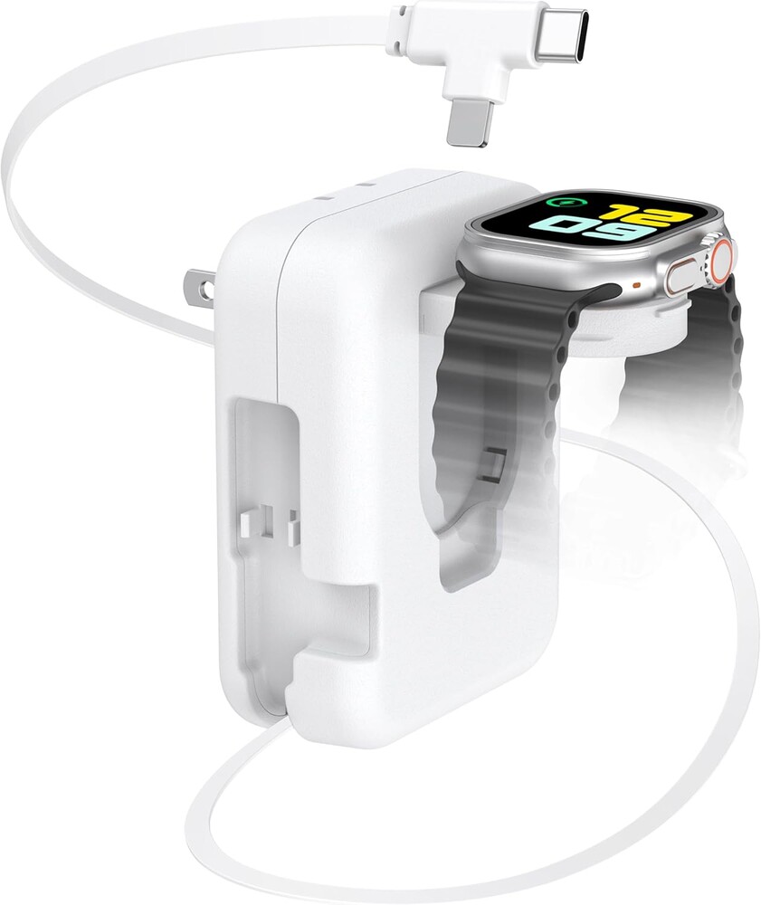 3 in 1 Retractable Wall Charger for Apple Watch,36W Fast Charging Block with 31 Inch Cables,Multi-Device Travel Charger for iPhone 17/16/15/14/13/12, iWatch & AirPods-White