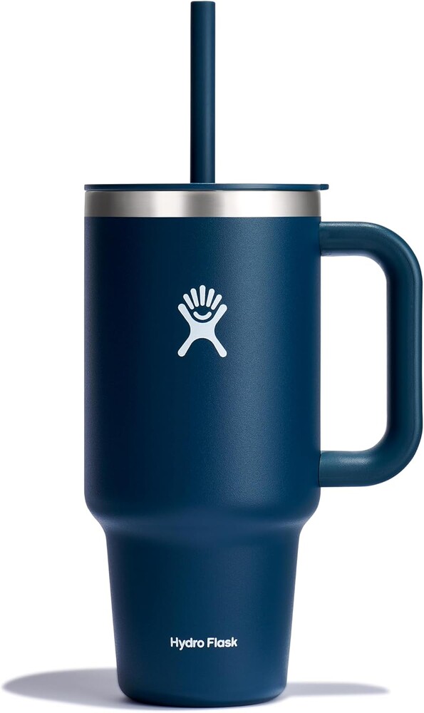 Hydro Flask Travel Tumbler with Handle, Lid and Straw - Insulated Stainless Steel in 32 Oz Indigo Blue