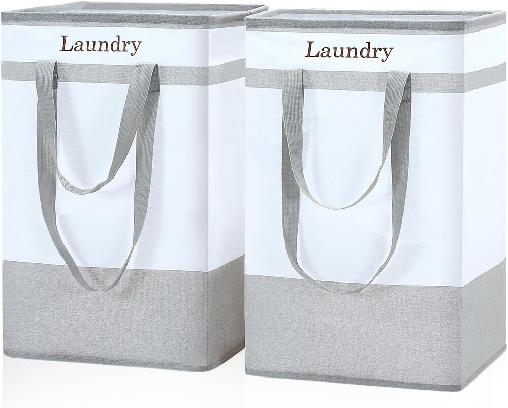 FairyHaus Laundry Basket 78L, 2Pack Laundry Hamper with Easy Carry Handles, Collapsible Laundry Baskets Hampers for Bathroom Clothes Storage Grey