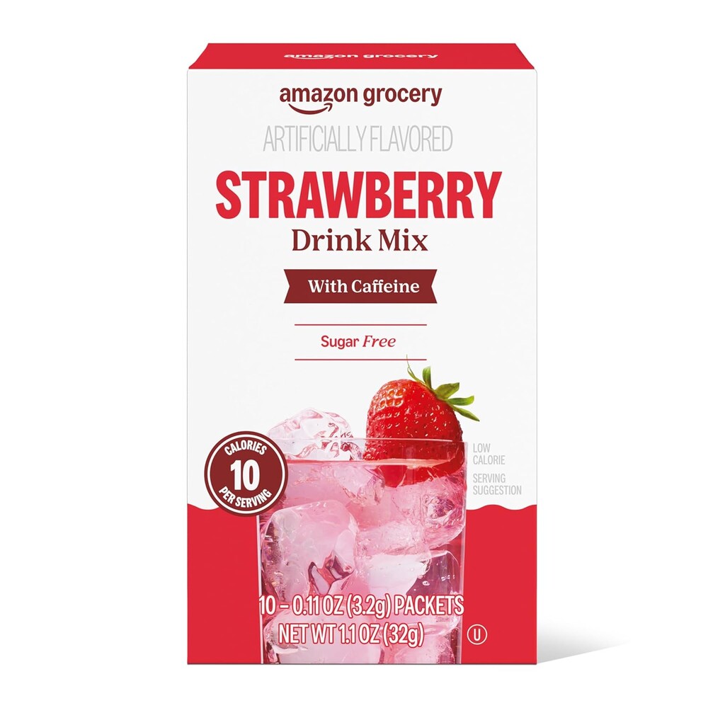 Amazon Grocery, Strawberry Drink Mix with Caffeine, 10 packets, 1.1 Oz