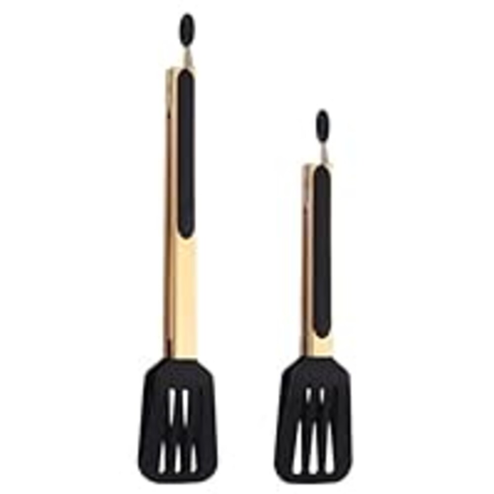 Mafier 2-Piece Kitchen Spatula Tongs Food Serving Tongs 9" and 12" Cooking with BPA Free Silicone Tips(Gold)