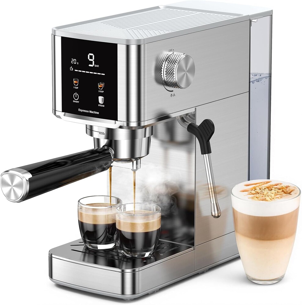 Kndko 20Bar Craft Coffee Machine with Milk Frother, Upgraded 1350W Expresso Coffee Machines with Touchscreen, Stainless Steel Espresso Machine Small for Home - Cappuccino Latte & Americano