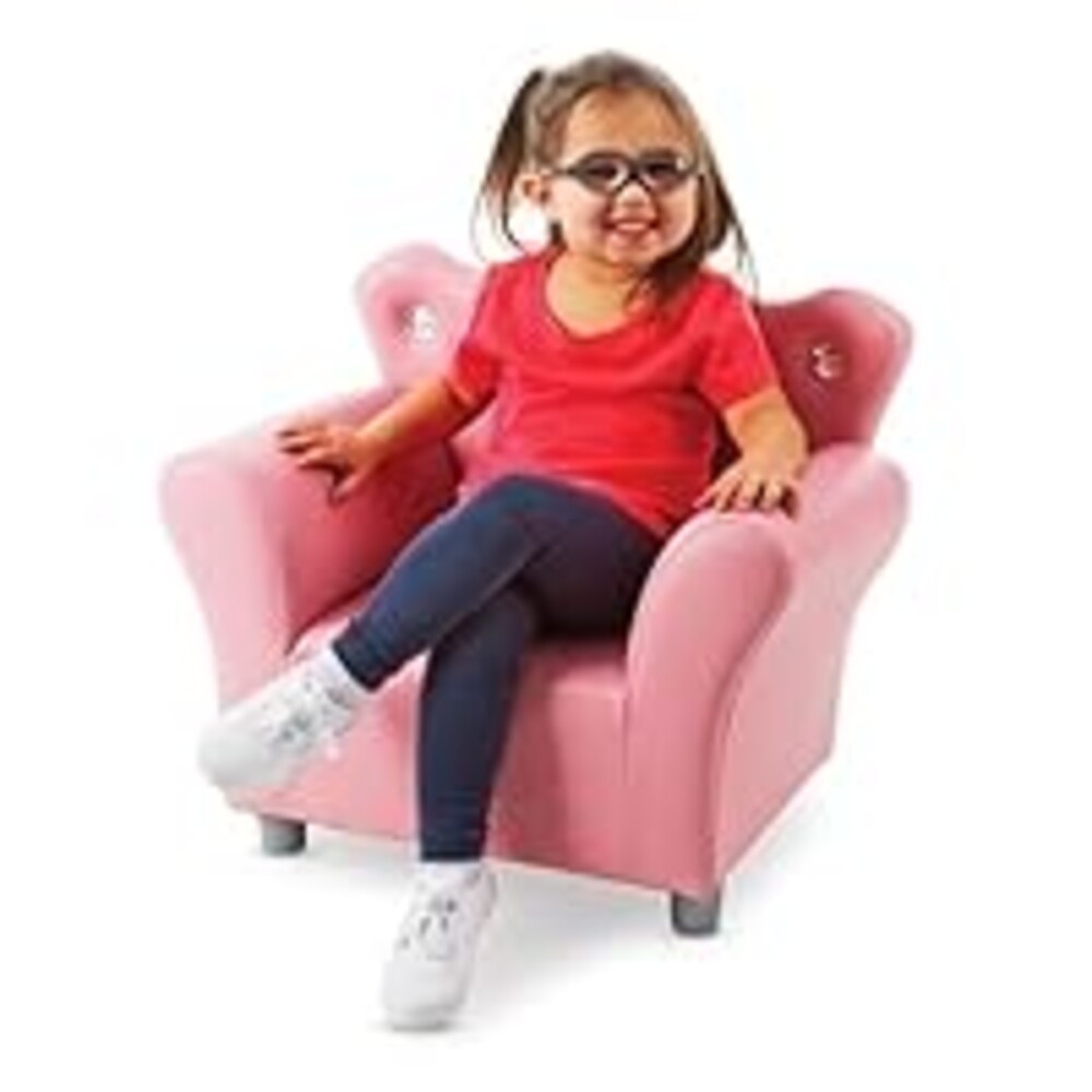 Melissa & Doug Pink Faux Leather Child’s Crown-Back Armchair (Kid’s Furniture) Princess Chair for Toddlers, Children's Furniture, Pink Chair for Kids