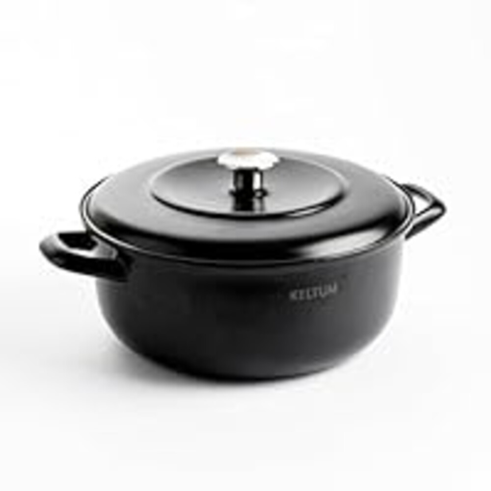 Keltum 3QT Enameled Iron Dutch Oven, Casserole Dish, Fast Heating, Chip-Resistant, Recessed Lid Prevents Boil Over Spills and Mess, Induction, Oven Safe, Hand Wash Only, Black