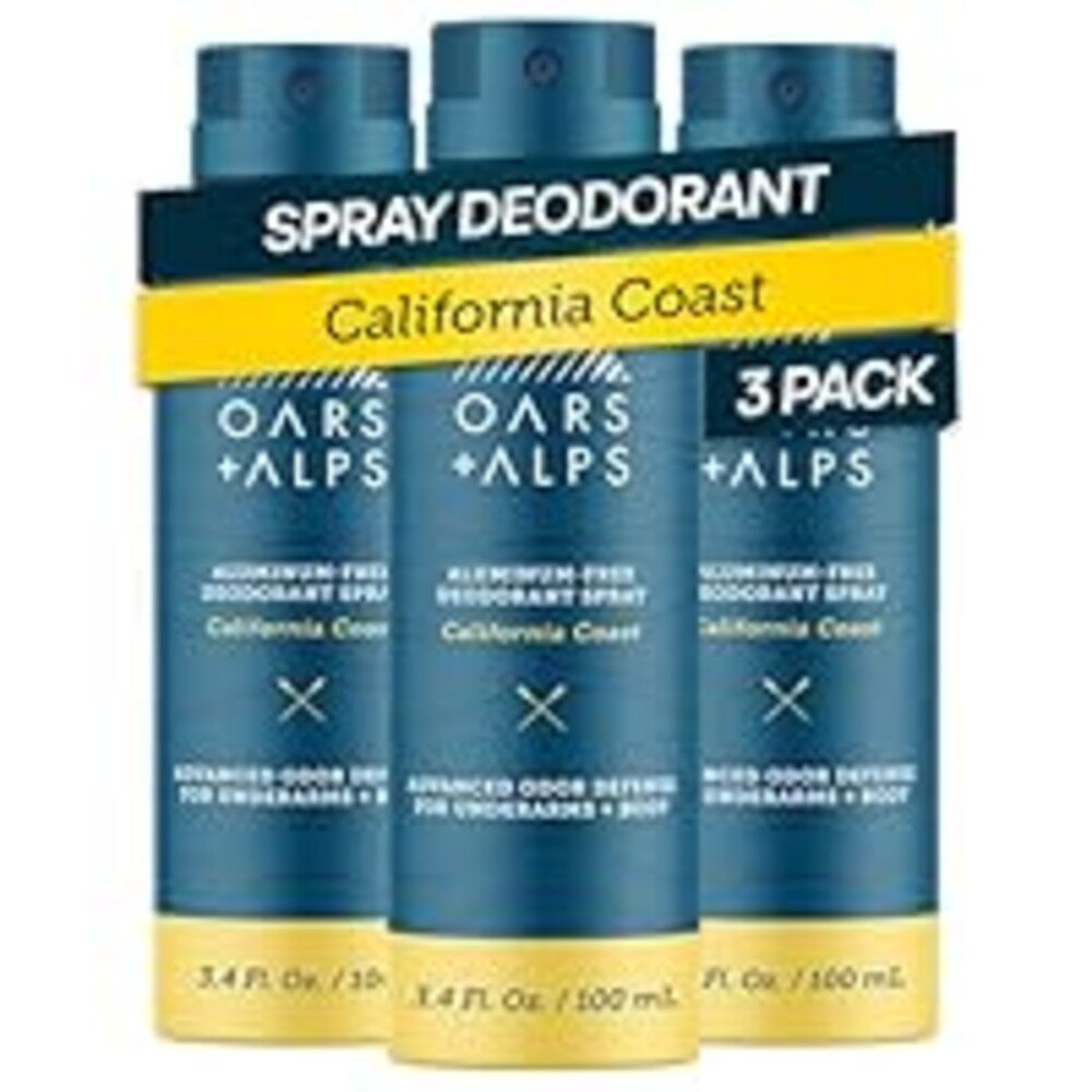 Oars + Alps Full Body Deodorant Spray for Men & Women, Aluminum Free Deodorant Men Spray, Dermatologist Tested, Clean Ingredients, Long Lasting, Odor Protection, California Coast, 3pk