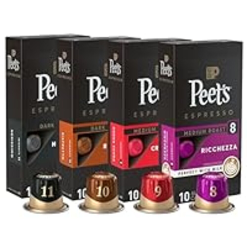Peet's Coffee, Dark and Medium Roast Espresso Capsules Variety Pack, Compatible with Nespresso Original Machine, 100% Arabica Coffee - Intensity 8-11, 40 Count (4 Boxes of 10 Espresso Capsules)