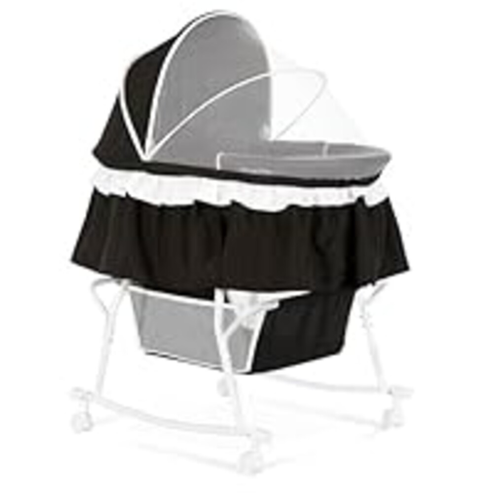 Dream On Me Lacy Portable 2-in-1 Bassinet & Cradle with Full Canopy, Storage Basket, Locking Wheels, Lightweight Frame, JPMA & BSA Certified, Includes 1” Mattress Pad - Black