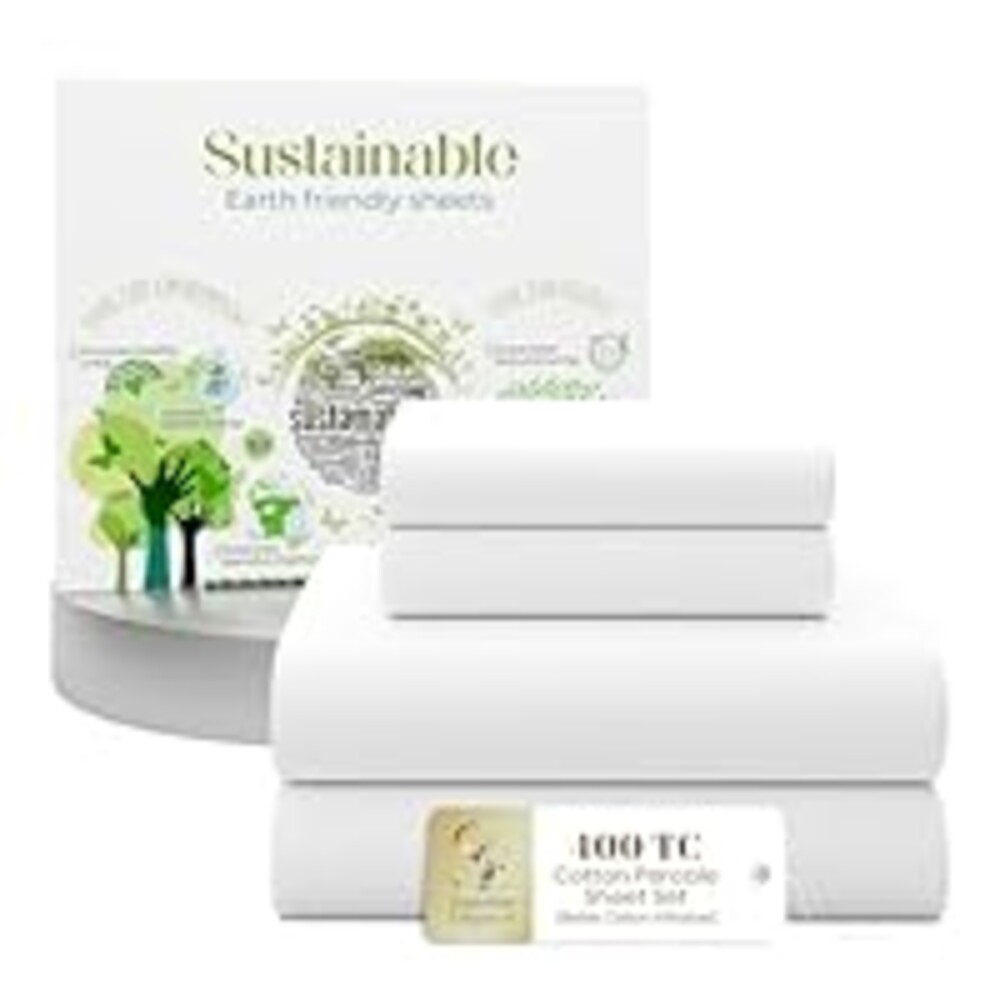 SUPREME ELEGANCE 4 Pcs 100% Cotton Full Size Sheets Set, Snow White, 400 Thread Count, Percale Weave, Cooling, Crisp Hotel Style Bed Sheets, Long Staple Cotton Bedding, Deep Pocket Fitted Sheet