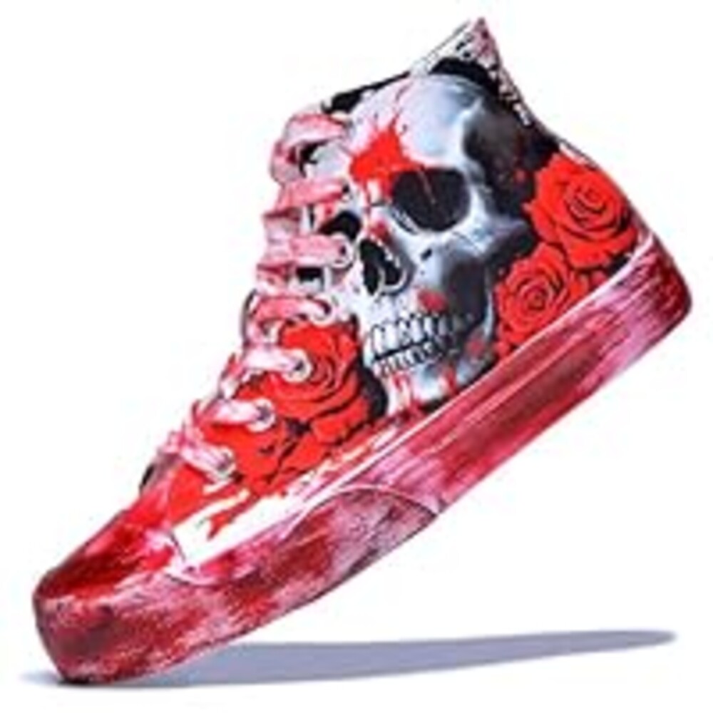 GXZUORUI Gothic Skull Shoes for Women Fashion Sneakers Men's Hand-Painted Graffiti Shoes Punk Cosplay Hip Hop Teen Boys Girls Student Casual Walking Streetwear (White, Adult, Women, 8.5, Numeric, US Footwear Size System, Wide)