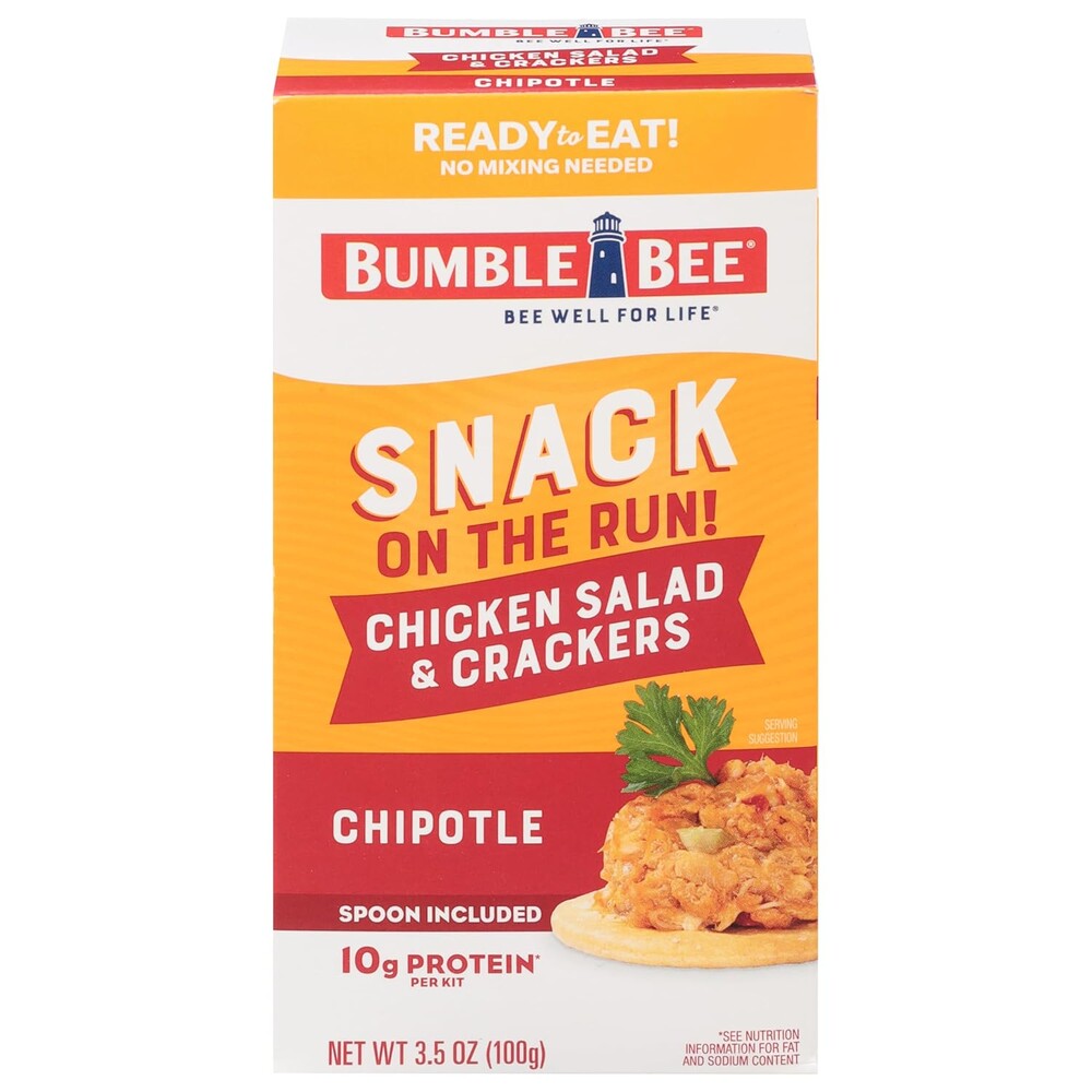 Bumble Bee Snack On The Run! Protein Snack Pack - Chipotle Chicken Salad with Crackers - 10g Protein per Box - Ready to Eat Easy-Open Canned Chicken Salad (Pack of 1)