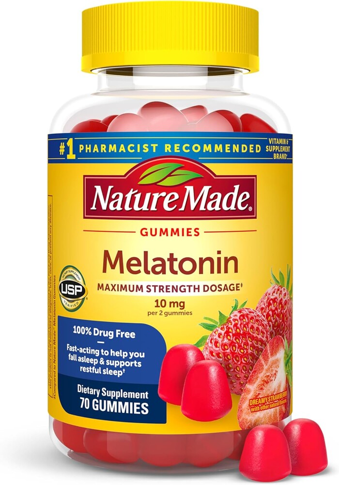Nature Made Melatonin 10mg per serving Gummies for Adults, Maximum Strength Dosage Sleep Aid, 100% Drug Free, 70 Count Melatonin Gummies, 35 Day Supply