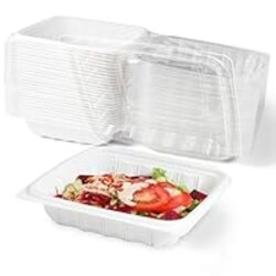 YANGRUI Takeout Containers 8 Inch 34 oz 25 Pack - Reusable Anti Fog Crystal Lid Technology Shrink Wrap To Go Box | BPA Free PP Plastic Freezer & Microwave Safe | White Restaurant Grade Food Container