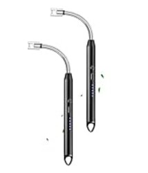 ELCELC 2 Pack Electric Candle Lighter Plasma Flameless Arc Windproof 360° Long Neck Flexible with LED Power Display Lighters for Candle for BBQ, Grill, Camping, Fireplace, Stove
