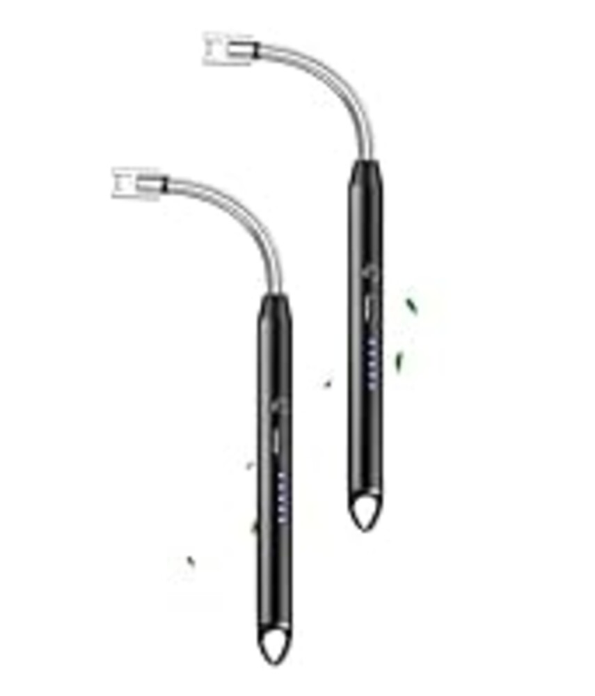 ELCELC 2 Pack Electric Candle Lighter Plasma Flameless Arc Windproof 360° Long Neck Flexible with LED Power Display Lighters for Candle for BBQ, Grill, Camping, Fireplace, Stove