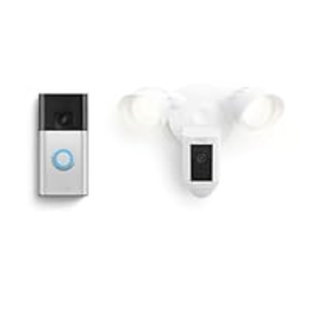 Ring Battery Doorbell with Ring Floodlight Cam Wired Plus (White)