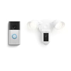 Ring Battery Doorbell with Ring Floodlight Cam Wired Plus (White)
