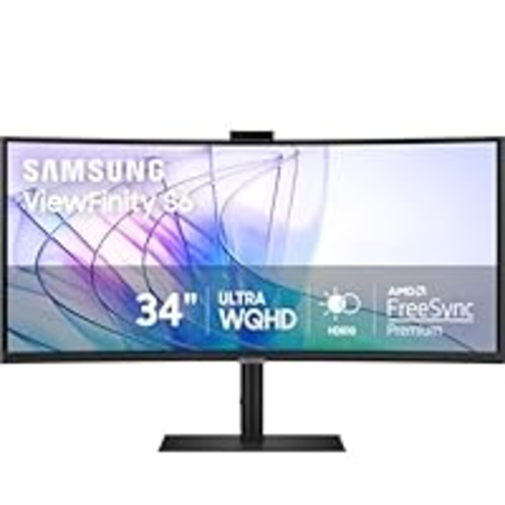 Samsung 34-Inch ViewFinity S65VC Series Ultra-WQHD Curved Computer Monitor, 100Hz, AMD FreeSync, HDR10, USB-C, Built-in Speaker, Camera, KVM Switch, Eye Care, Eco-Packaging, LS34C650VANXGO, Black