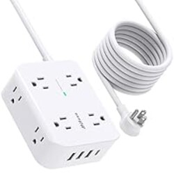 15FT Power Strip Surge Protector - 8 Outlets and 4 USB Ports, Heavy-Duty Braided Extension Cord, Flat Plug, 15A Circuit Breaker, Charging Station Overload Protection