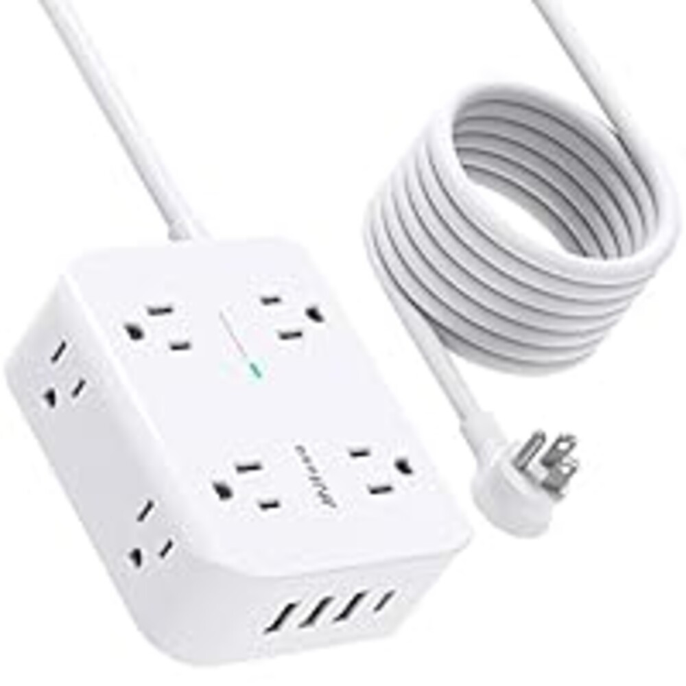 15FT Power Strip Surge Protector - 8 Outlets and 4 USB Ports, Heavy-Duty Braided Extension Cord, Flat Plug, 15A Circuit Breaker, Charging Station Overload Protection