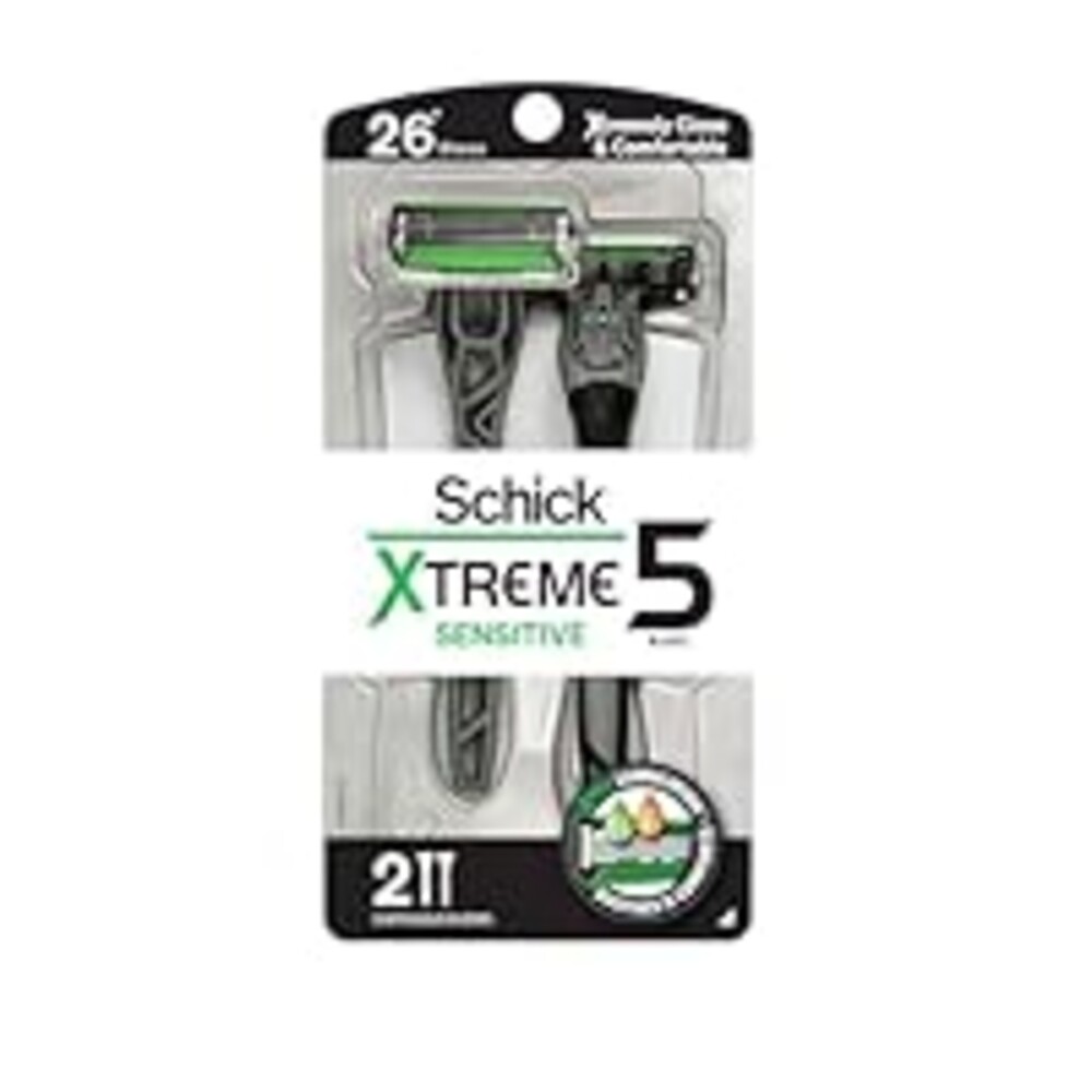 Schick Xtreme 5 Blade Disposable Razors for Men, 2 ct, Men's Sensitive Skin Razor Pack, Protects Skin from Irritation