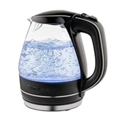 OVENTE Electric Kettle, 1.5L Borosilicate Glass Countertop Water Heater and Boiler for Coffee or Tea, BPA-Free, Auto Shut-Off, Boil-Dry Protection, Removable and Washable Spout Filter, Black KG83B