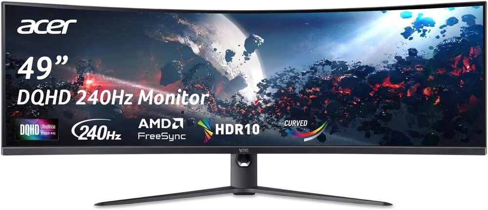 Acer Nitro 49” Gaming Monitor | UltraWide DQHD 5120 x 1440 | 1000R 32:9 Curved | AMD FreeSync | 240Hz Refresh Rate | 3ms (G to G) | 1 x Display Port 1.4 & 2 x HDMI 2.0 Ports | EI491CUR W3biiphx